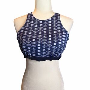 Athleta Navy Blue Patterned Crop Tankini/sport bra